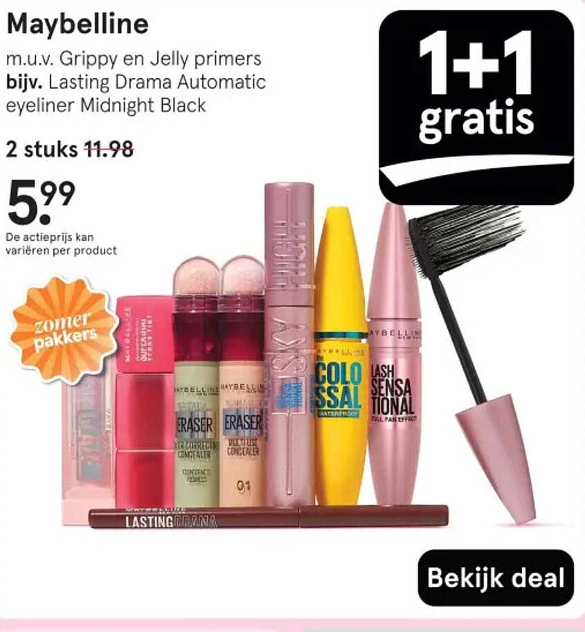 Maybelline m.u.v. Grippy en Jelly primers bijv. Lasting Drama Automatic eyeliner Midnight Black