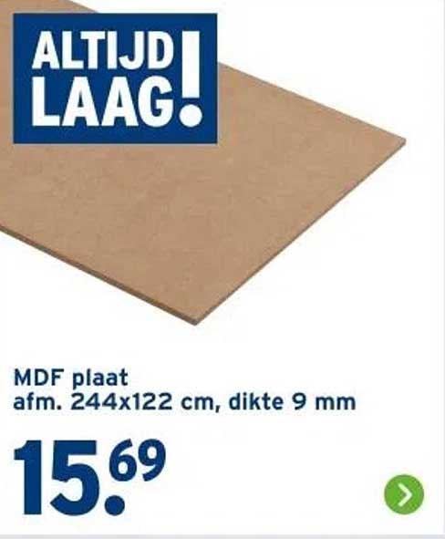 MDF plaat afm. 244x122 cm, dikte 9 mm