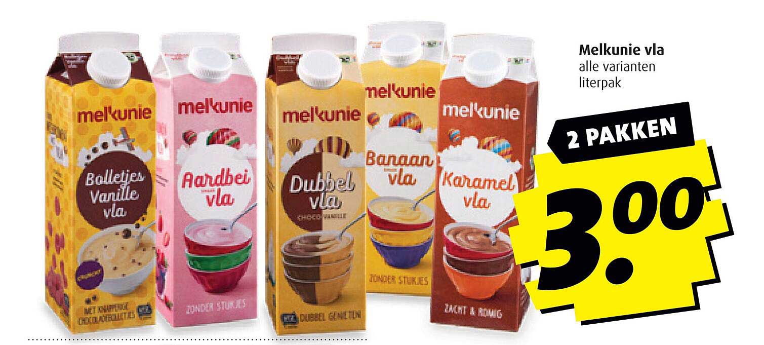 Melkunie vla alle varianten literpak 2 pakken voor 3,00