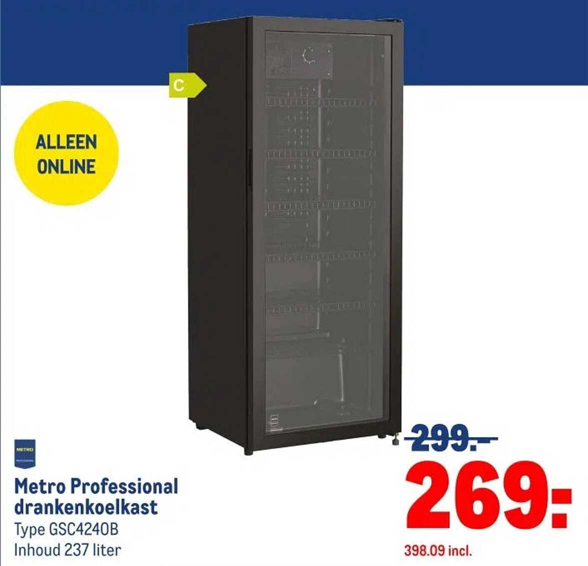 Metro Professional drankenkoelkast Type GSC4240B Inhoud 237 liter