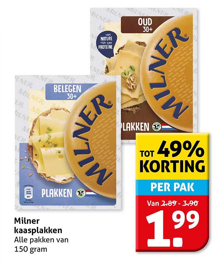 Milner kaasplakken Alle pakken van 150 gram