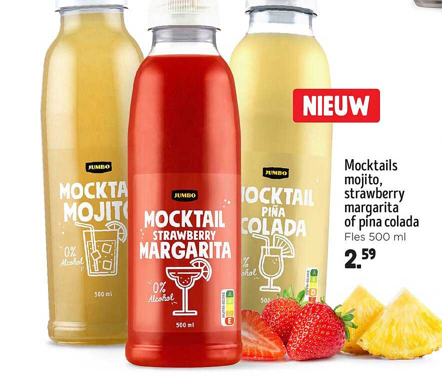 Mocktails mojito, strawberry margarita of pina colada