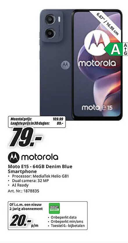 Moto E15 - 64GB Denim Blue Smartphone