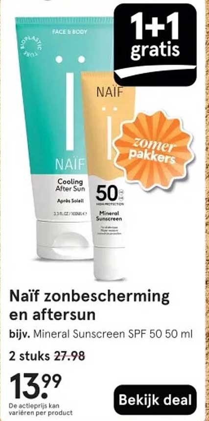 Naïf zonbescherming en aftersun bijv. Mineral Sunscreen SPF 50 50 ml
