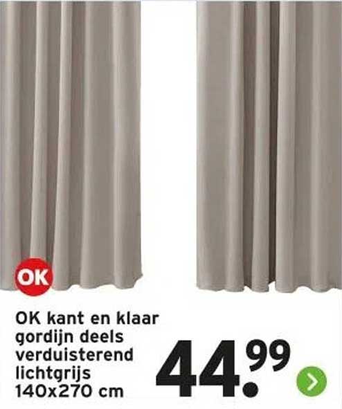 OK kant en klaar gordijn deels verduisterend lichtgrijs 140x270 cm