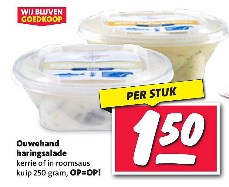 Ouwehand haringsalade kerrie of in roomsaus kuip 250 gram, OP=OP!
