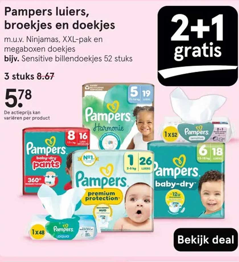 Pampers luier, broeken en doekjes m.u.v. Ninjamans, XXL-pak en megadoekjes