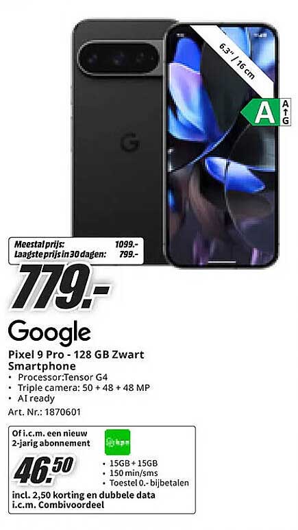 Pixel 9 Pro - 128 GB Zwart Smartphone