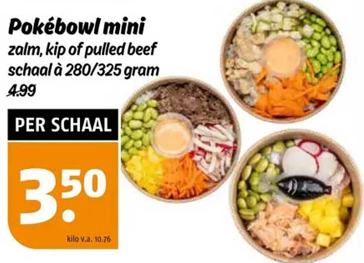 Pokébowl mini zalm, kip of pulled beef schaal à 280/325 gram