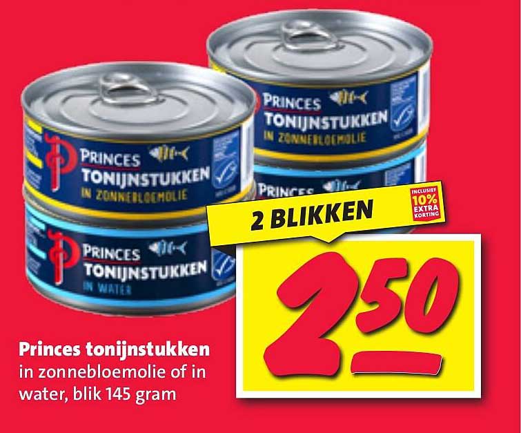 Princes tonijnstukken in zonnebloemolie of in water, blik 145 gram