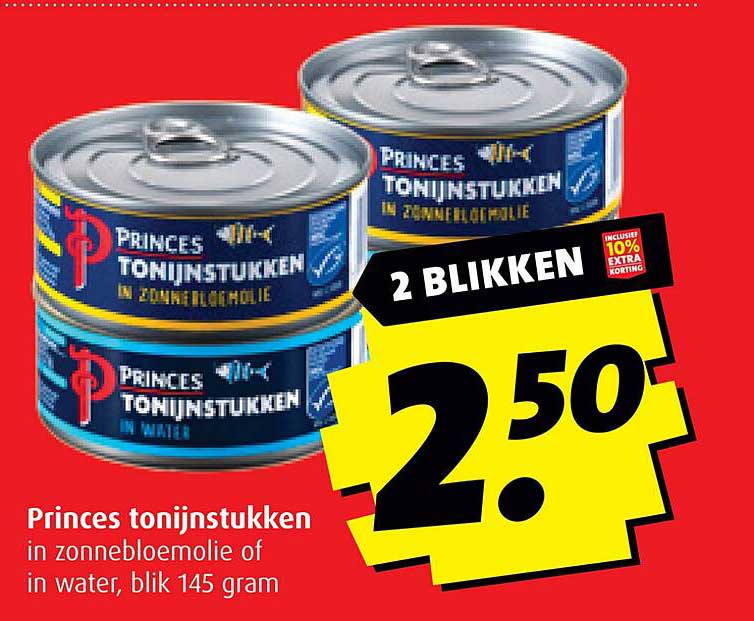 Princes tonijnstukken in zonnebloemolie of in water, blik 145 gram