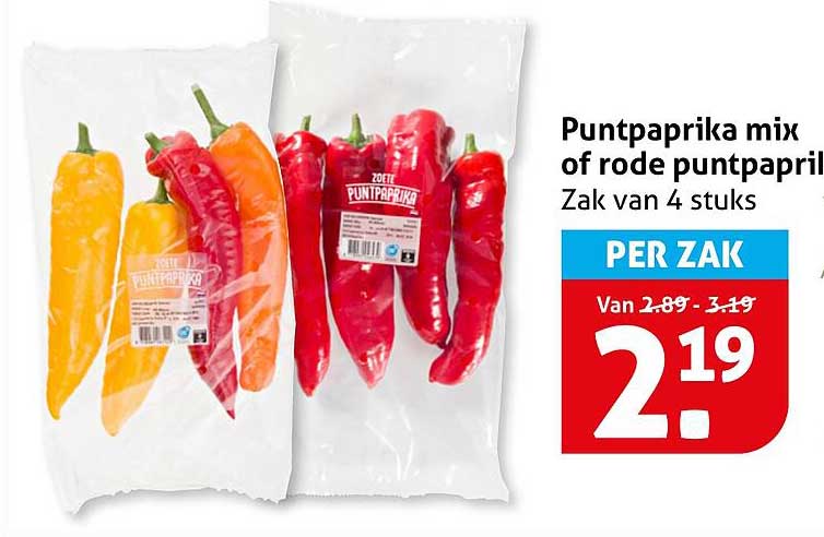 Puntpaprika mix of rode puntpaprika Zak van 4 stuks
