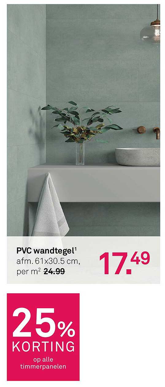 PVC wandtegels afm. 61x30.5 cm, per m² 24.99