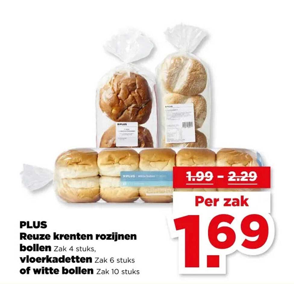 Reuze krenten rozijnen bollen Zak 4 stuks, vloerkadetten Zak 6 stuks of witte bollen Zak 10 stuks