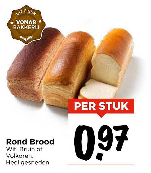 Rond Brood - Wit, Bruin of Volkoren. Heel gesneden