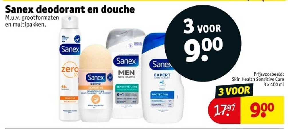 Sanex deodorant en douche M.u.v. grootformaten en multipakken.