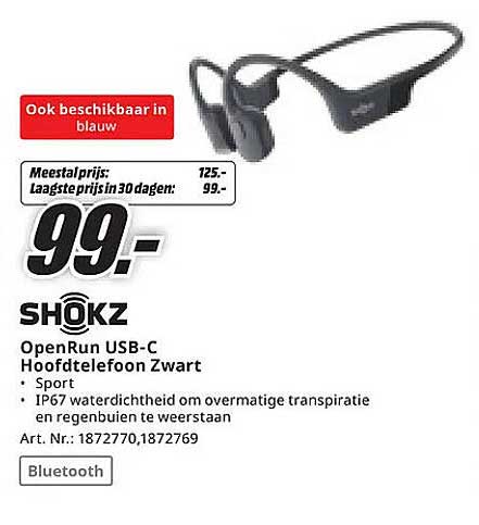 SHOKZ OpenRun USB-C Hoofdtelefoon Zwart