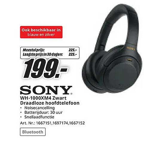 SONY WH-1000XM4 Zwart Draadloze hoofdtelefoon