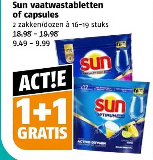 Sun vaatwastabletten of capsules