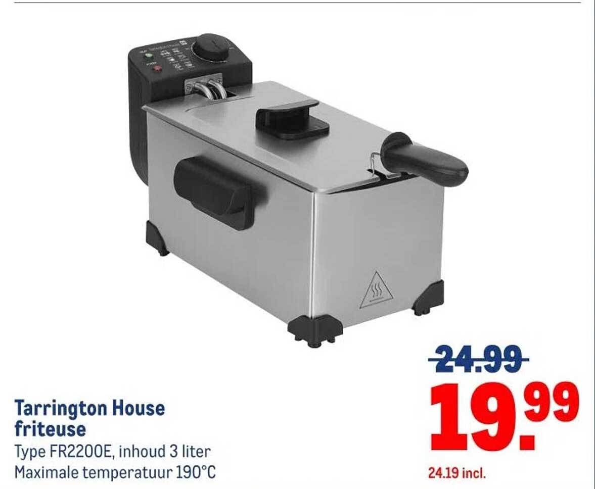 Tarrington House friteuse Type FR2200E, inhoud 3 liter, Maximale temperatuur 190°C