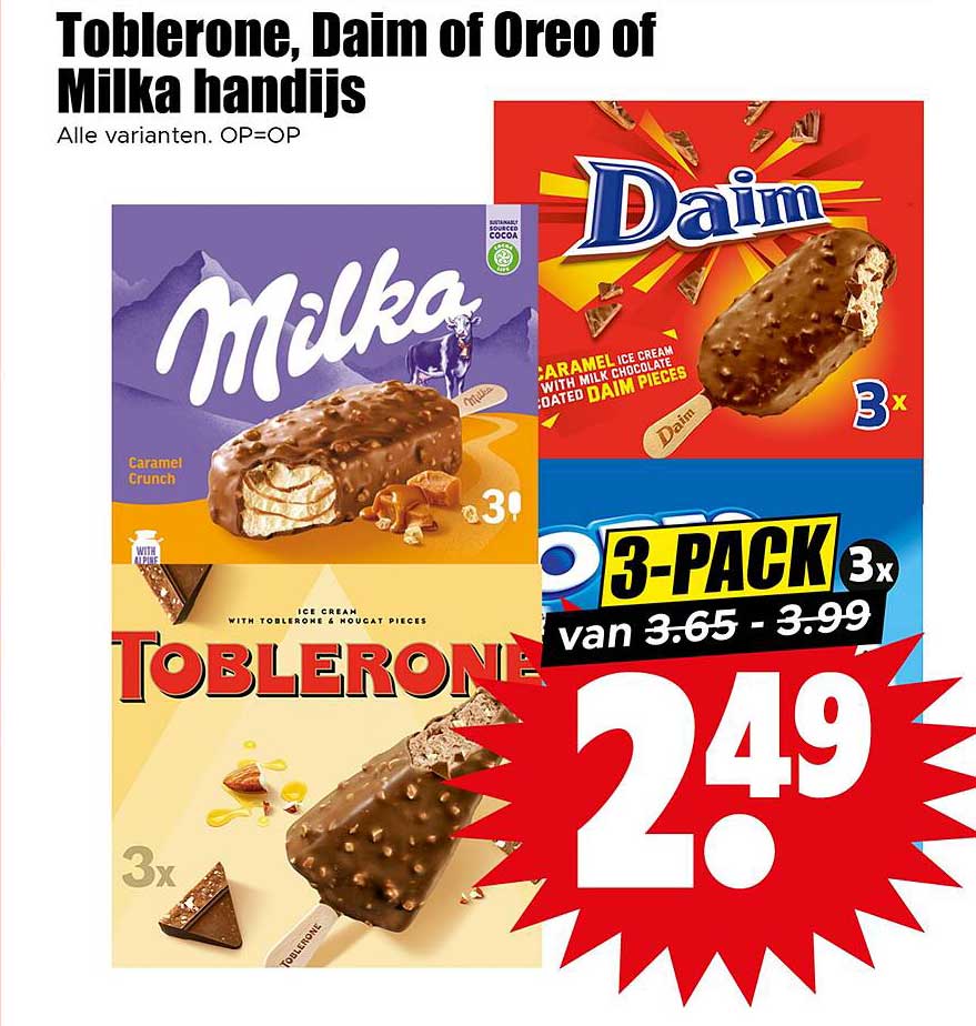 Toblerone, Daim of Oreo of Milka handijs