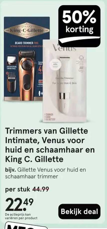 Trimmers van Gillette Intimate, Venus voor huid en schaamhaar en King C. Gillette