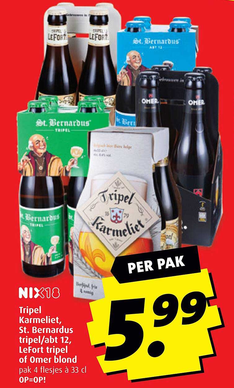 Tripel Karmeliet, St. Bernardus tripel/abt 12, LeFort tripel of Omer blond pak 4 flesjes à 33 cl