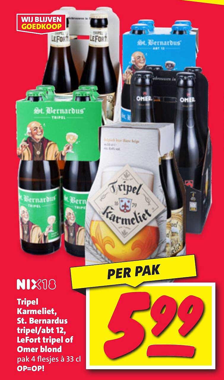 Tripel Karmeliet, St. Bernardus tripel/abt 12, LeFort tripel of Omer blond pak 4 flesjes à 33 cl