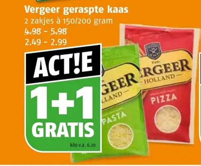 Vergéer geraspte kaas 2 zakjes à 150/200 gram