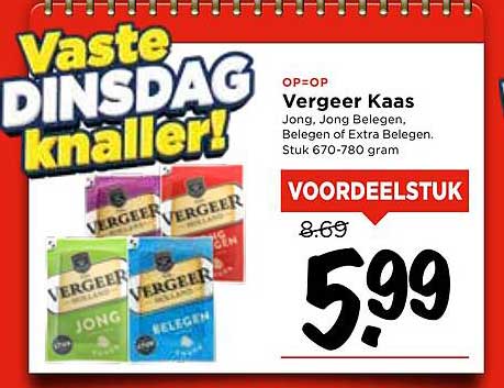 Vergeer Kaas Jong, Jong Belegen, Belegen of Extra Belegen 670-780 gram