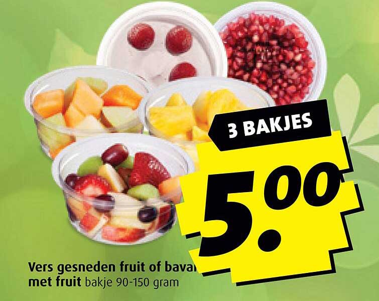 Vers gesneden fruit of bavarois met fruit bakje 90-150 gram