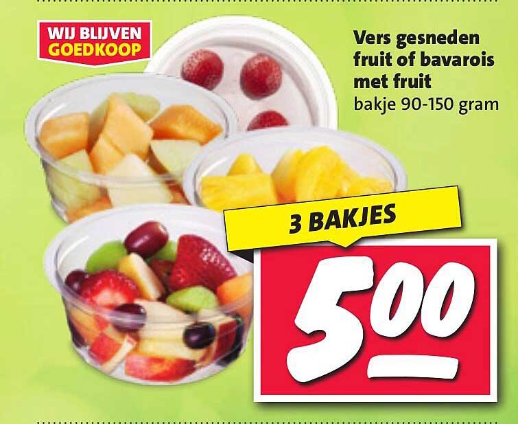 Vers gesneden fruit of bavarois met fruit bakje 90-150 gram