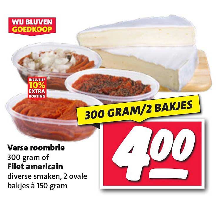 Verse roombrie 300 gram of Filet americain diverse smaken, 2 ovale bakjes à 150 gram