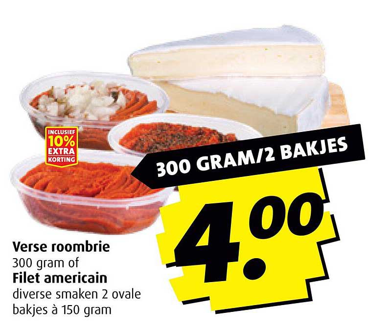 Verse roombrie 300 gram of Filet americain diverse smaken 2 ovalen bakjes à 150 gram