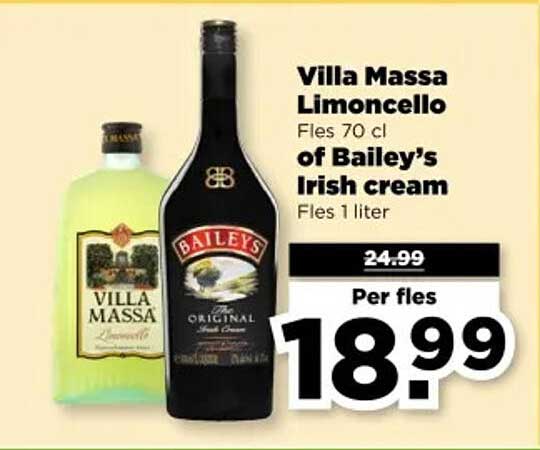 Villa Massa Limoncello Fles 70 cl of Bailey’s Irish cream Fles 1 liter