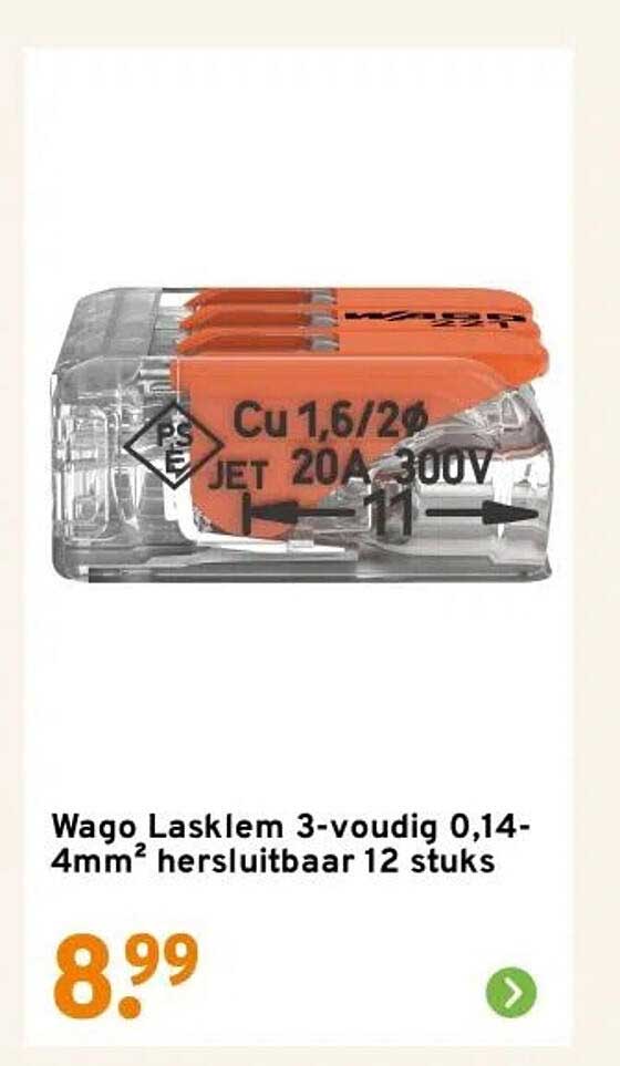 Wago Lasklem 3-voudig 0,14-4mm² hersluitbaar 12 stukken