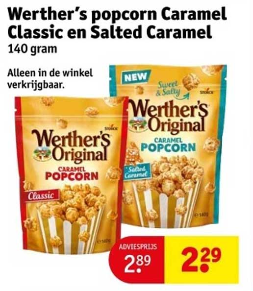 Werther’s popcorn Caramel Classic en Salted Caramel 140 gram
