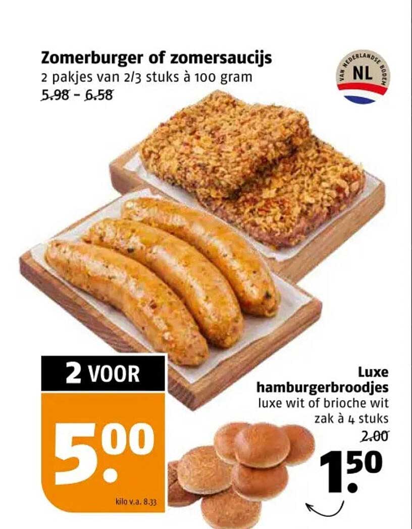 Zomerburger of zomersaucijs 2 pakjes van 2/3 stuks à 100 gram