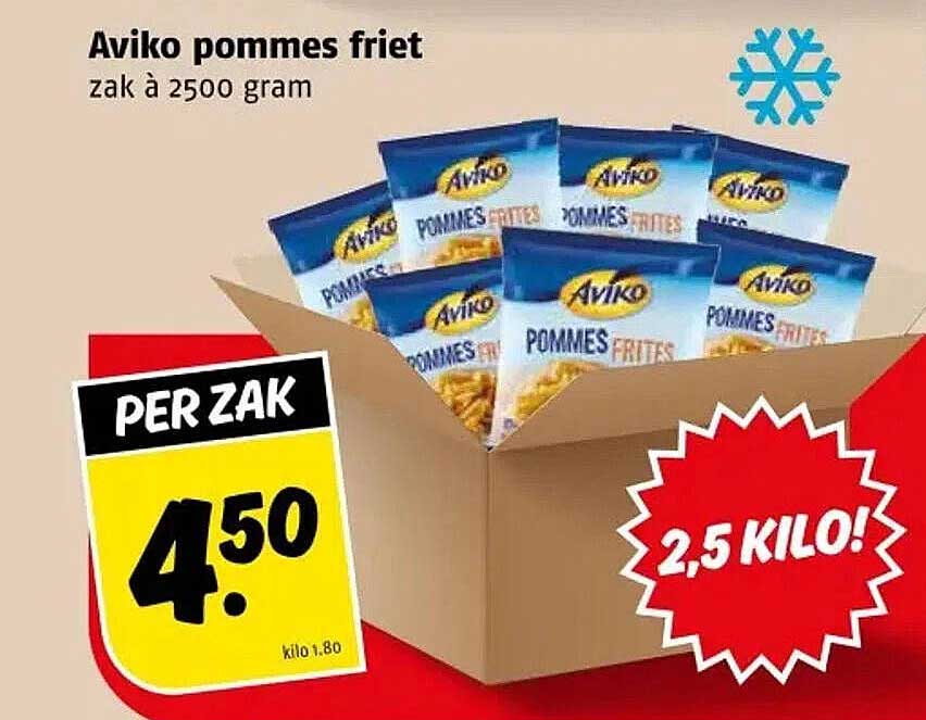 Aviko pommes friet zak à 2500 gram