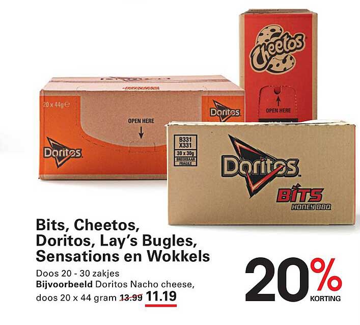Bits, Cheetos, Doritos, Lay’s Bugles, Sensations en Wokkels