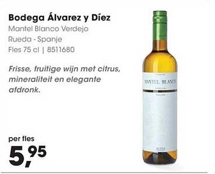 Bodega Álvarez y Díaz Mantel Blanco Verdejo Rueda - Spanje