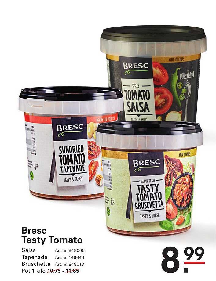 Bresc Tasty Tomato Salsa, Tapenade en Bruschetta