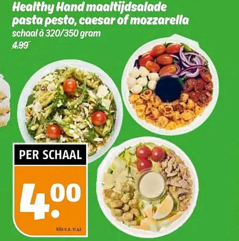 Healthy Hand maaltijdsalade pasta pesto, caesar of mozzarella