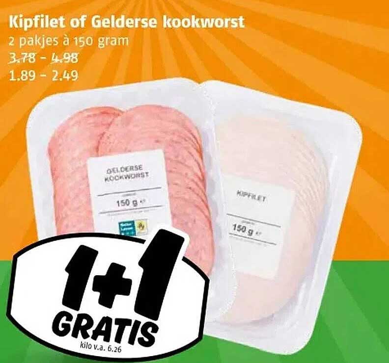 Kipfilet of Gelderse kookworst 2 pakjes à 150 gram