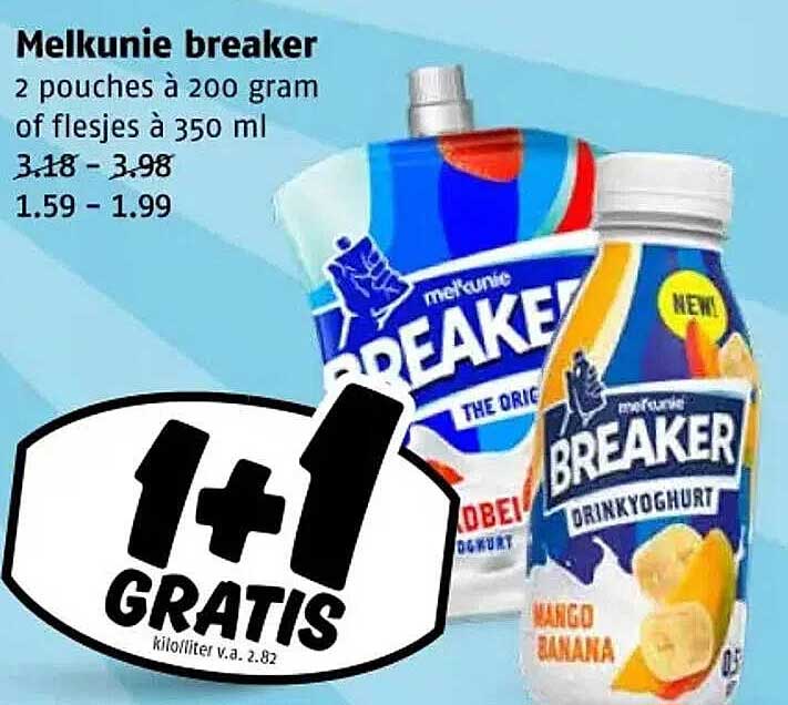 Melkunie breaker 2 pouches à 200 gram of flesjes à 350 ml