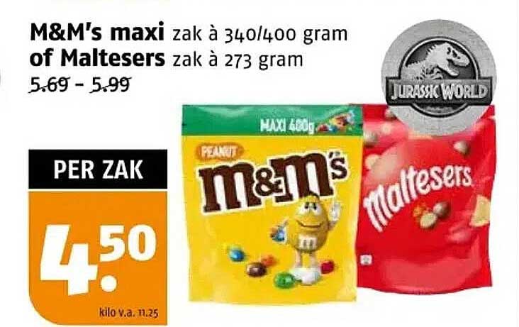 M&M's maxi zak à 340/400 gram of Maltesers zak à 273 gram