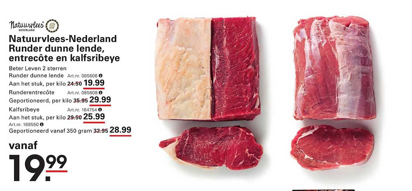Natuurvlees-Nederland Runder dunne lende, entrecôte en kalfsribeye