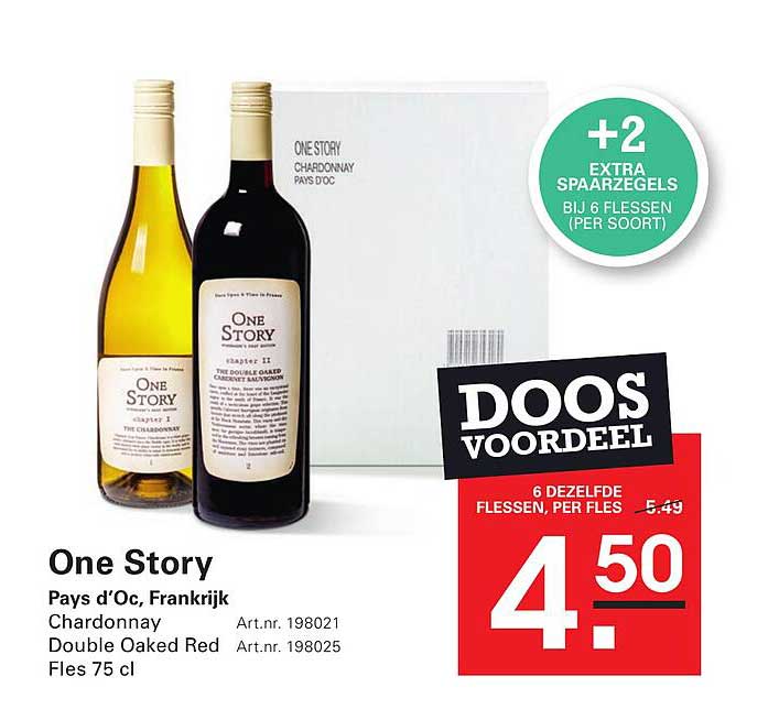One Story Pays d'Oc, Chardonnay en Double Oaked Red, Fles 75 cl