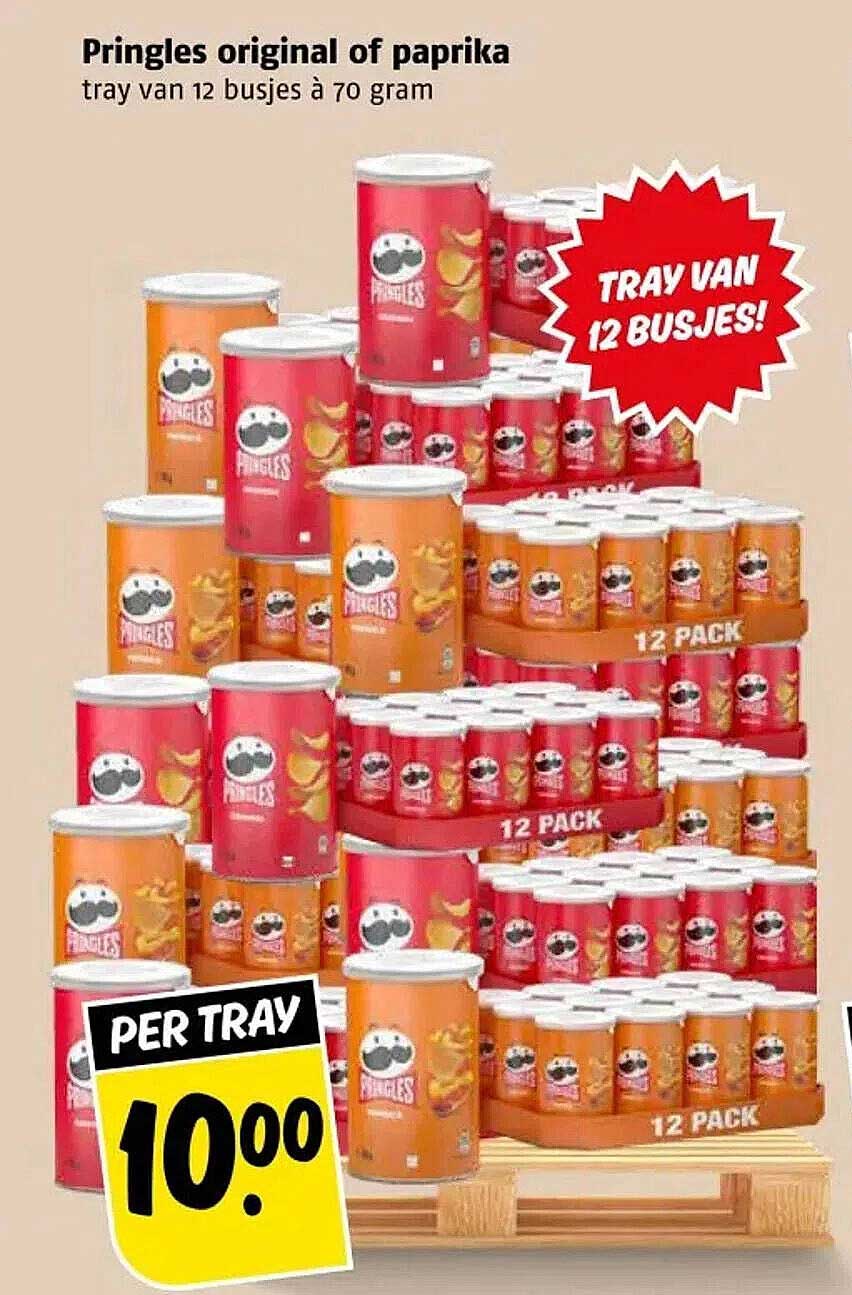 Pringles original of paprika tray van 12 busjes à 70 gram