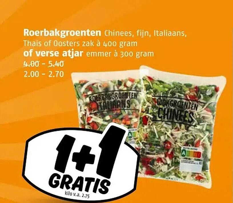 Roerbakkruiden Chinees, fijn, Italiaans, Thais of Oosters zak à 400 gram of verse atjar emmer à 300 gram